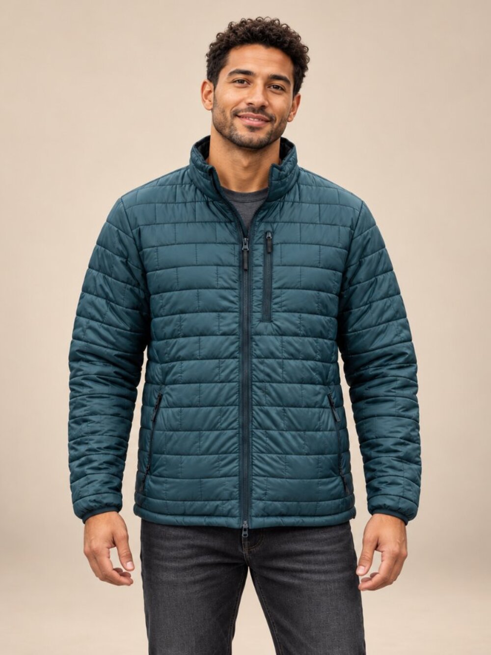 Sportscaster Mens XL Teal Quilted Puffer Jacket Full Zip Lightweight Stand Colla